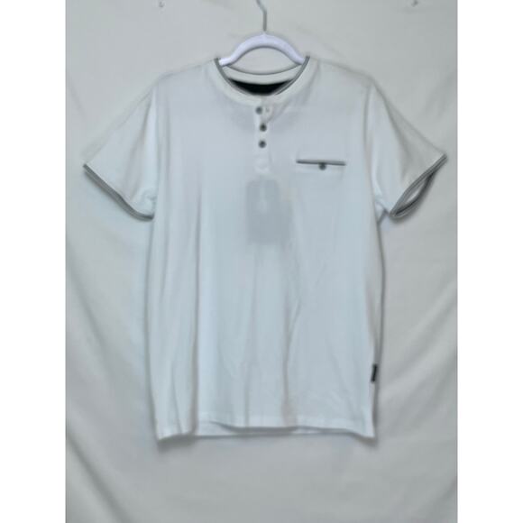 NWT Scott James Men's Size Large White/Black Short Sleeve Henley Shirt Polo - Picture 1 of 8